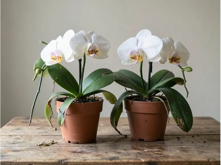 orchidee con foglie disidratate
