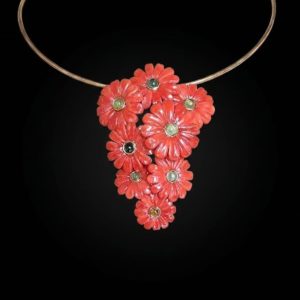Collier "Fiori" corallo rosso e tormaline, argento 925/1000