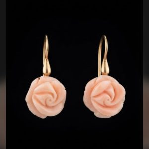 Orecchini "Rose" corallo rosa, argento 925/1000 dorato